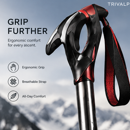 TRIVALP Red Accent Foldable Trekking Poles