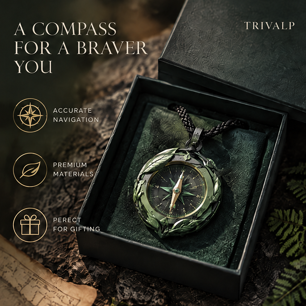 TRIVALP Nature Leaf Engraved Pocket Compass Necklace