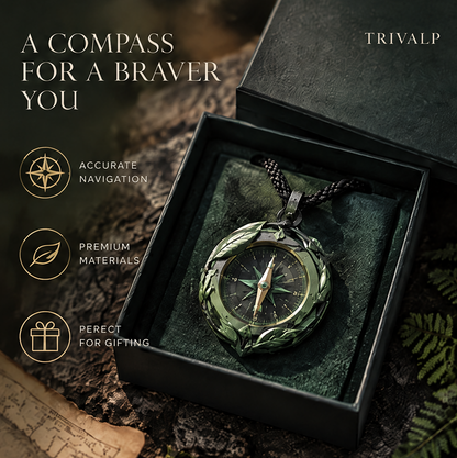 TRIVALP Nature Leaf Engraved Pocket Compass Necklace