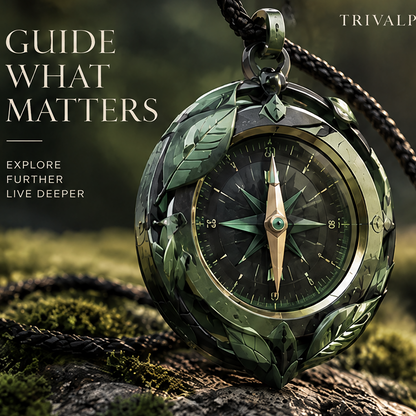 TRIVALP Nature Leaf Engraved Pocket Compass Necklace