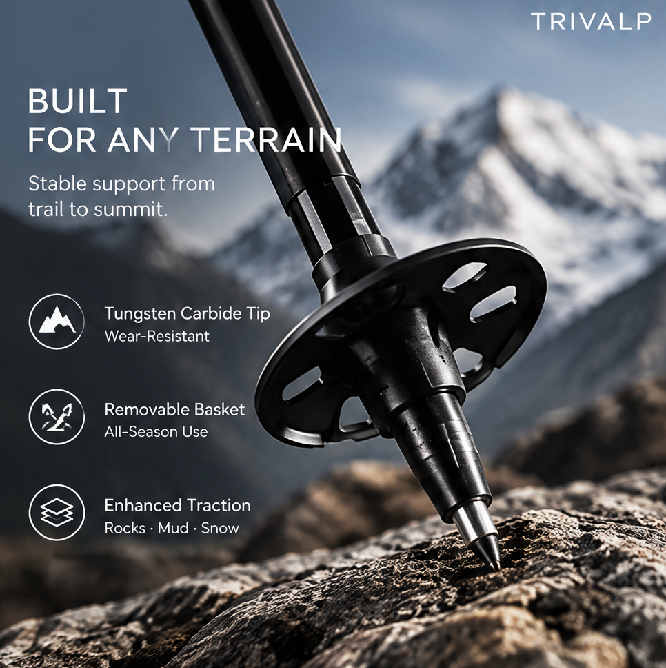 TRIVALP Red Accent Foldable Trekking Poles