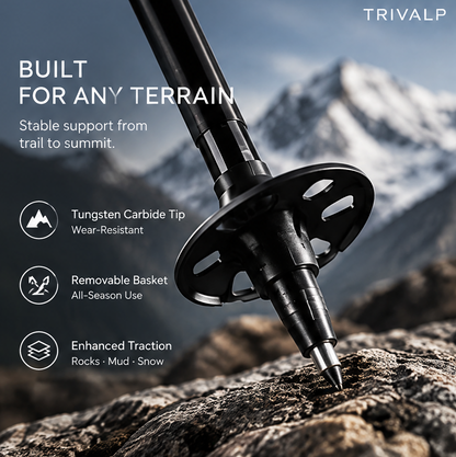 TRIVALP Red Accent Foldable Trekking Poles